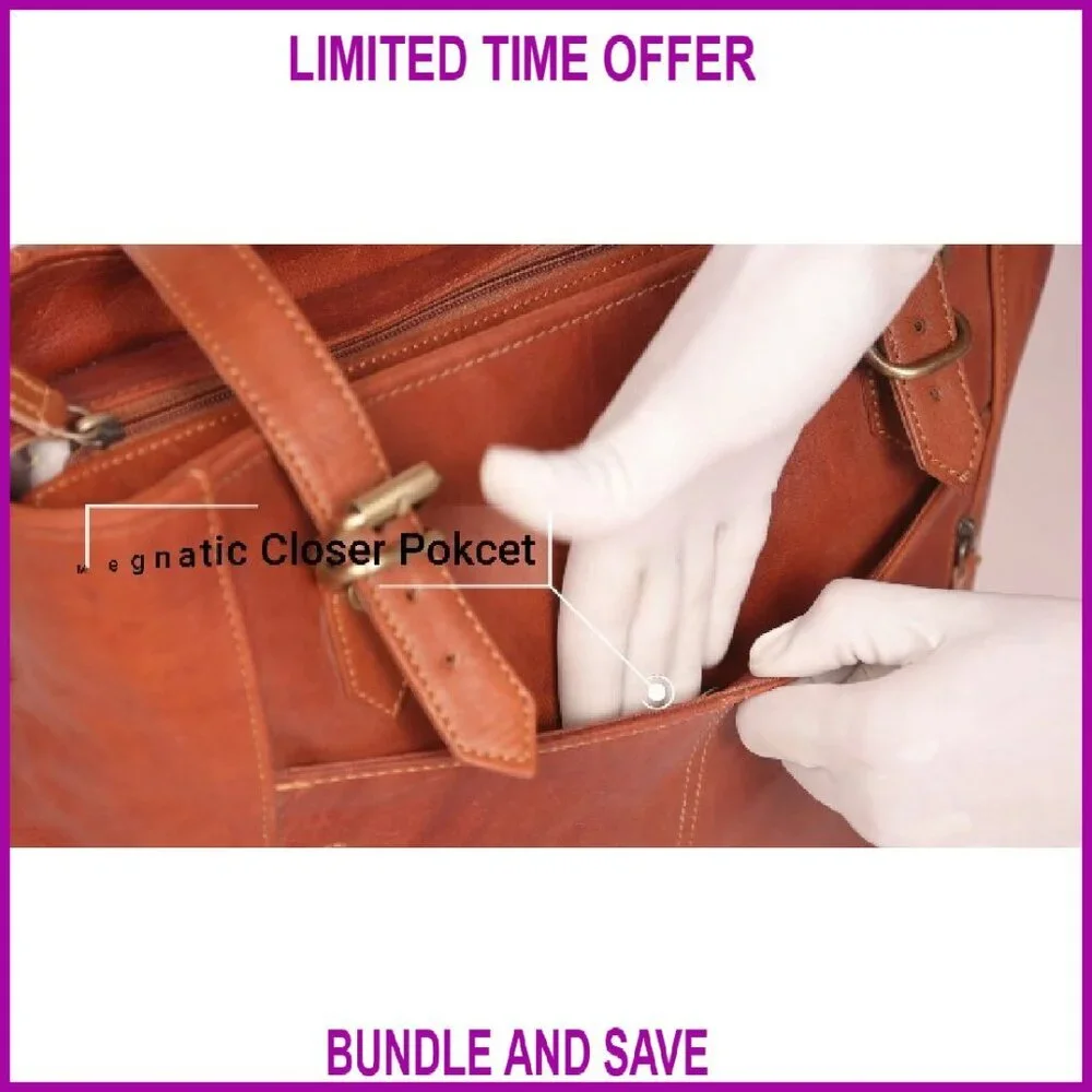 Genuine Leather Laptop Tote Bag for Women - 17
